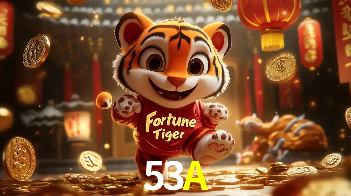 O alegre personagem do Fortune Tiger correndo sobre um caminho de moedas de ouro, simbolizando os grandes prêmios e a diversão do popular jogo de slot do 53A.